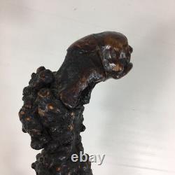 Antique Rootwood Root Wood Walking Stick With Stylised Carved Face Pommel