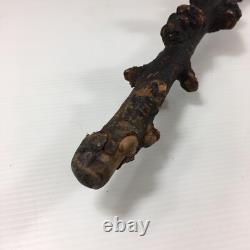 Antique Rootwood Root Wood Walking Stick With Stylised Carved Face Pommel