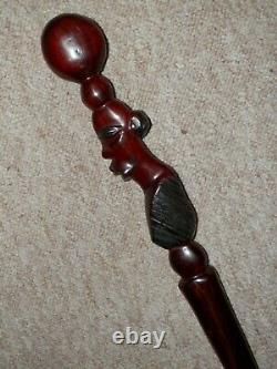 Antique Rosewood Walking Stick With Hand-Carved African Man In The Shaft