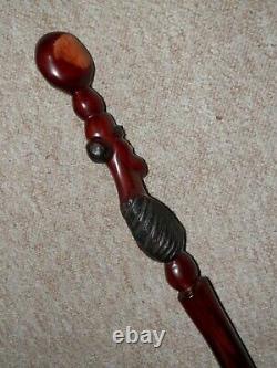Antique Rosewood Walking Stick With Hand-Carved African Man In The Shaft