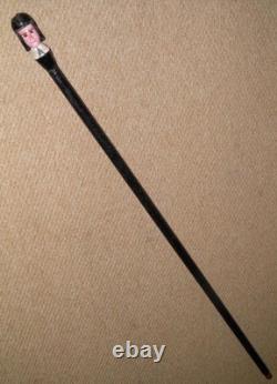 Antique Roundhead Puritan Walking Stick / Cane Hand-Carved Man With Glass Eyes