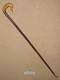 Antique Rustic Aspen Walking Stick/Cane With Hand-Carved Shoe Crook Handle 91cm