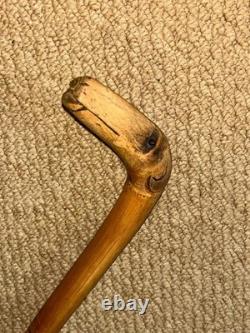 Antique Rustic Bamboo Walking Stick Hand Carved Dog Handle