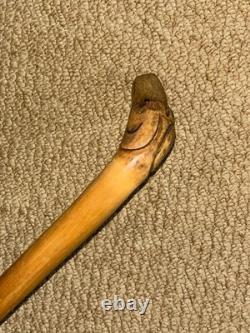 Antique Rustic Bamboo Walking Stick Hand Carved Dog Handle