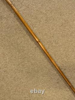 Antique Rustic Bamboo Walking Stick Hand Carved Dog Handle