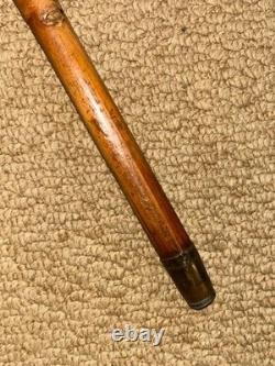 Antique Rustic Bamboo Walking Stick Hand Carved Dog Handle