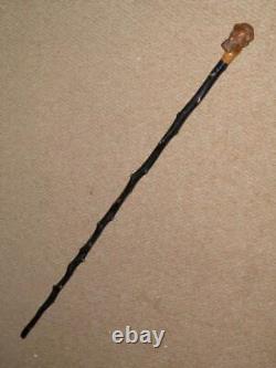 Antique Rustic Blackthorn Hand-Carved Mans Head Top Walking Stick/Cane 87cm