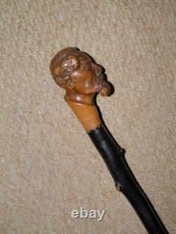 Antique Rustic Blackthorn Hand-Carved Mans Head Top Walking Stick/Cane 87cm