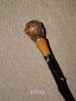 Antique Rustic Blackthorn Hand-Carved Mans Head Top Walking Stick/Cane 87cm