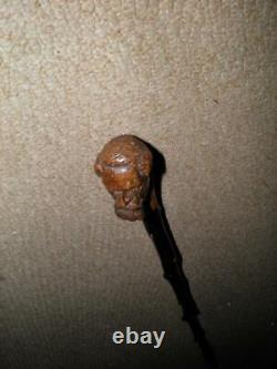 Antique Rustic Blackthorn Hand-Carved Mans Head Top Walking Stick/Cane 87cm