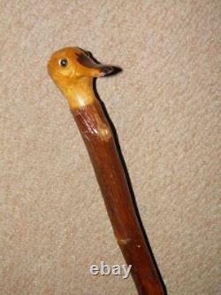 Antique Rustic Bramble Walking Stick/Cane With Hand-Carved Duck Head 89.5cm