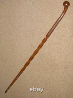 Antique Rustic Hand-Carved Twisted Oak Walking Stick/Cane With Mushroom Top 97cm