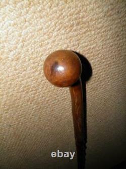 Antique Rustic Hand-Carved Twisted Oak Walking Stick/Cane With Mushroom Top 97cm