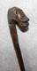 Antique Rustic Hazel Walking Stick Cane Grotesque Hand-Carved Animal Glass Eyes