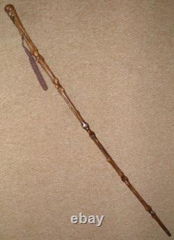 Antique Rustic Hedge Wood Hand Carved Lincoln Imp Walking Stick Cane Glass Eyes