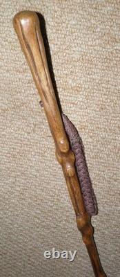 Antique Rustic Hedge Wood Hand Carved Lincoln Imp Walking Stick Cane Glass Eyes