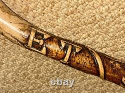 Antique Rustic Oak Walking Stick Cane Hand-Carved Oak Tree Branch & Acorns