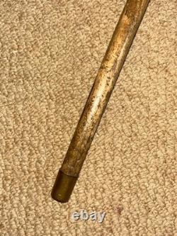 Antique Rustic Oak Walking Stick Cane Hand-Carved Oak Tree Branch & Acorns