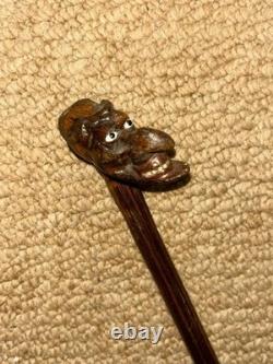 Antique Rustic Petite Walking Stick Cane Grotesque Hand-Carved Man's Head