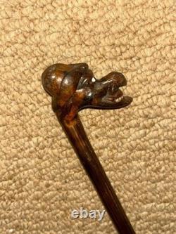Antique Rustic Petite Walking Stick Cane Grotesque Hand-Carved Man's Head