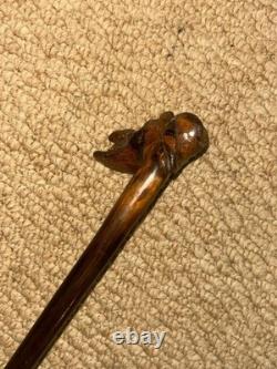 Antique Rustic Petite Walking Stick Cane Grotesque Hand-Carved Man's Head