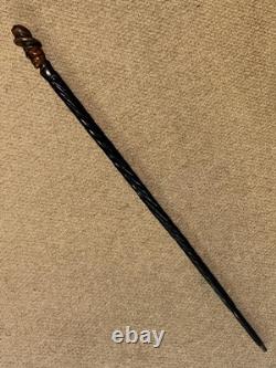 Antique Rustic Spiral Shaft Walking Stick / Cane Hand-Carved Man Head Top