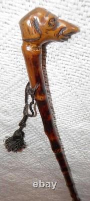 Antique Rustic Stick Cane Grotesque Hand Carved Head Depicting Matthew Parker