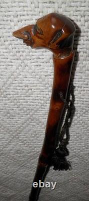 Antique Rustic Stick Cane Grotesque Hand Carved Head Depicting Matthew Parker