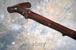 Antique Rustic Thornwood Walking Stick Carved'Old Gibbeting Field' c. 1900