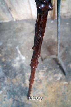 Antique Rustic Thornwood Walking Stick Carved'Old Gibbeting Field' c. 1900