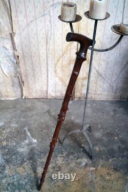 Antique Rustic Thornwood Walking Stick Carved'Old Gibbeting Field' c. 1900