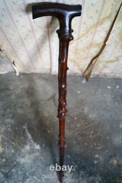 Antique Rustic Thornwood Walking Stick Carved'Old Gibbeting Field' c. 1900