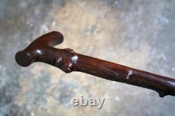 Antique Rustic Thornwood Walking Stick Carved'Old Gibbeting Field' c. 1900