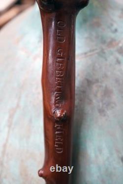 Antique Rustic Thornwood Walking Stick Carved'Old Gibbeting Field' c. 1900