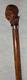 Antique Rustic Treen Walking Stick Hand-Carved Man's Head Top Silver collar