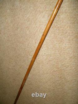 Antique Rustic Walking Cane- Hand-Carved Grotesque Man Top With Brass Collar -91cm