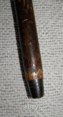 Antique Rustic Walking Stick / Cane Entirely Hand-Carved Animal Head Glass Eyes