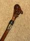 Antique Rustic Walking Stick Cane Grotesque Hand-Carved Head & Gold Plate Collar