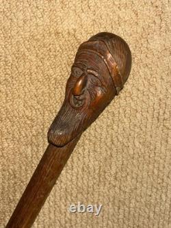 Antique Rustic Walking Stick Cane Hand Carved Bearded Man Top