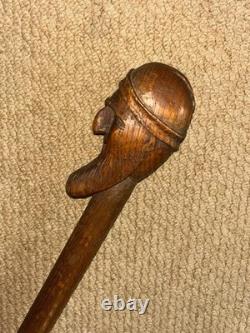 Antique Rustic Walking Stick Cane Hand Carved Bearded Man Top
