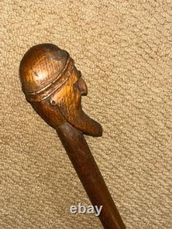 Antique Rustic Walking Stick Cane Hand Carved Bearded Man Top