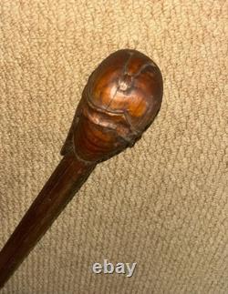 Antique Rustic Walking Stick Cane Hand Carved Bearded Man Top