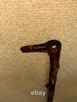 Antique Rustic Walking Stick / Cane Hand-Carved Builders & Animals