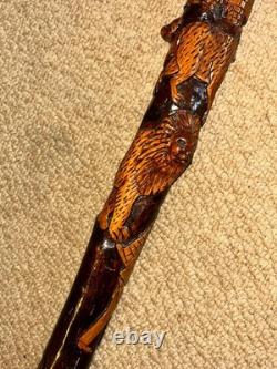 Antique Rustic Walking Stick / Cane Hand-Carved Builders & Animals