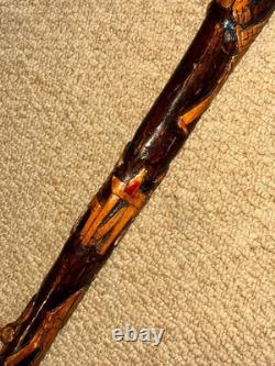 Antique Rustic Walking Stick / Cane Hand-Carved Builders & Animals