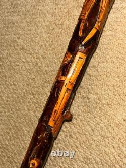 Antique Rustic Walking Stick / Cane Hand-Carved Builders & Animals