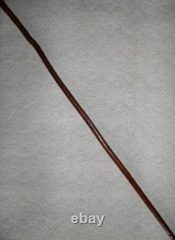 Antique Rustic Walking Stick / Cane Hand-Carved Crowing Cockerel Top Glass Eyes