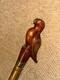 Antique Rustic Walking Stick Cane Hand-Carved Dove Bird Top Glass Eyes
