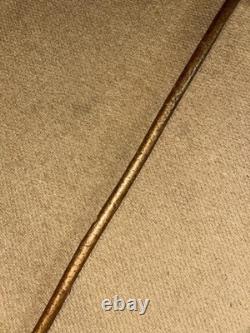 Antique Rustic Walking Stick Cane Hand-Carved Dove Bird Top Glass Eyes