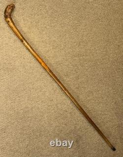 Antique Rustic Walking Stick Cane Hand-Carved Eagle Holding Snake